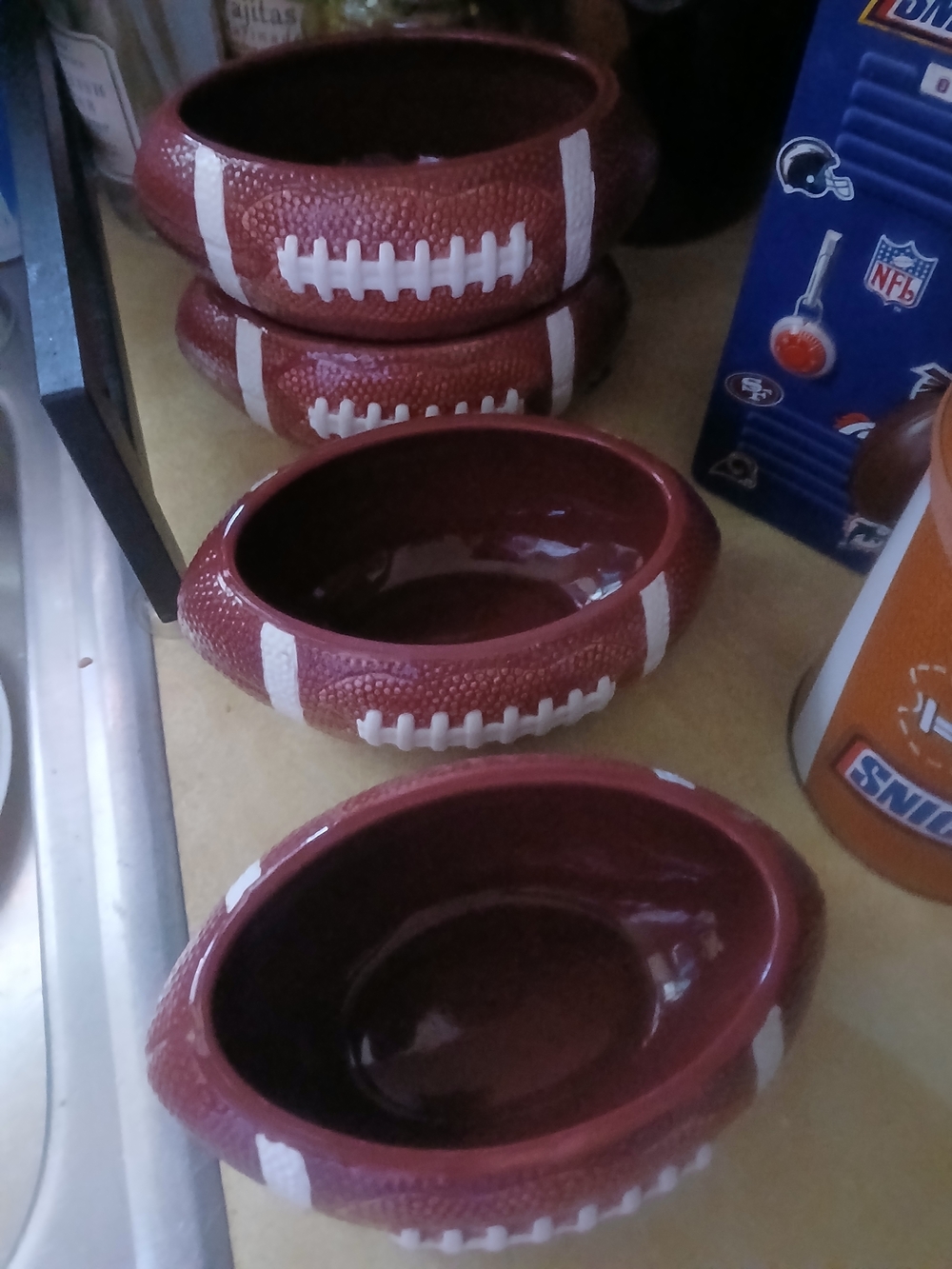 Ceramic Football-Shaped Dishes - Brown and White